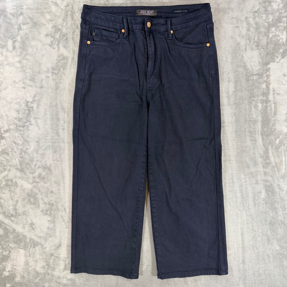 Judy Blue Wide Leg Jeans Womens Size 11/30 Navy Garment Dyed High Rise Stretch